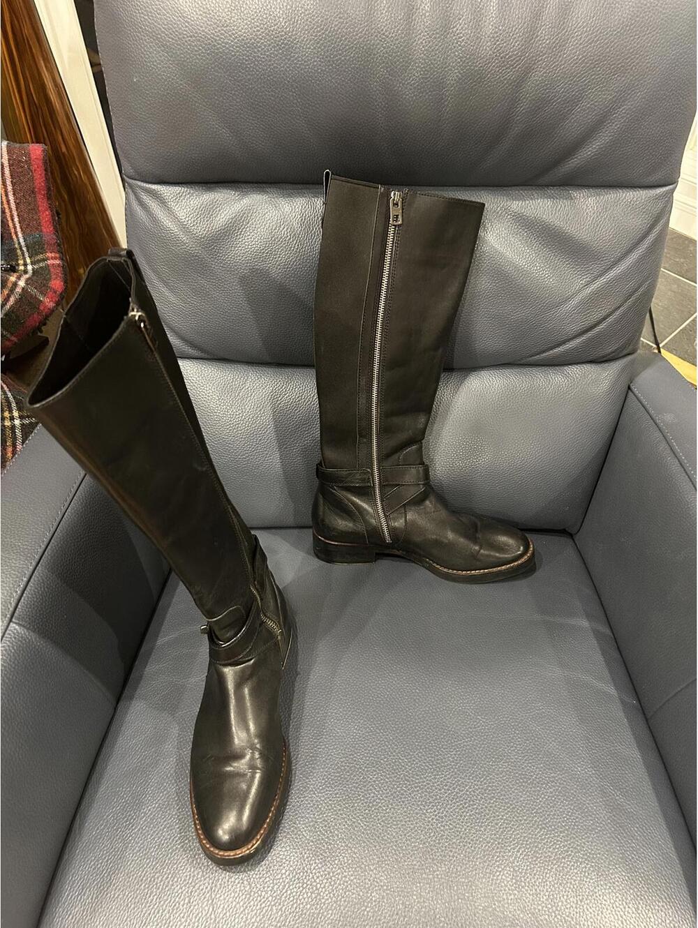 COACH black leather silver turnlock TALL FLAT riding boots